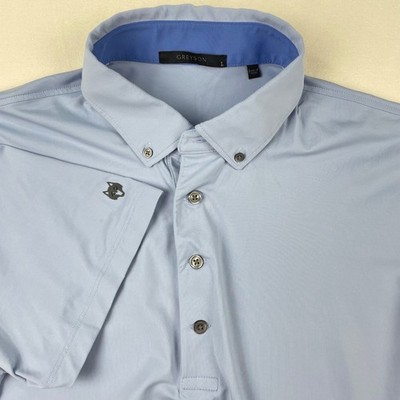Greyson Mens Short Sleeve Golf Polo Shirt Blue Button Down Collar Wolf Logo L