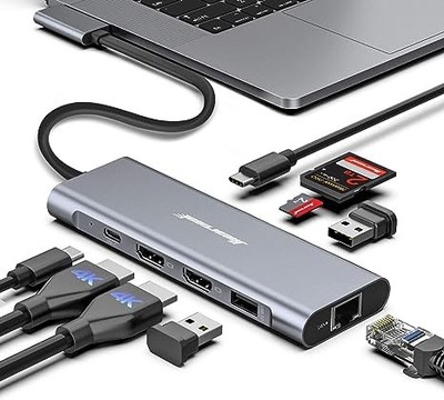 Hiearcool USB-C Hub MacBook Pro 4K Triple 9-in-2 Docking UCN3320 - Space Grey