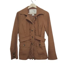 Tabitha Size 4 Retro Canvas Ruffle Button Front Peacoat Pockets Anthropologie