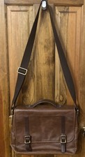 Fossil Brown Leather Messenger Laptop Bag with Adjustable Strap SBG1160