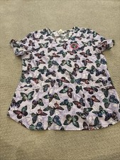 New With Tags scrubstar Women  s Medium Purple Butterfly Scrub Top V Neck