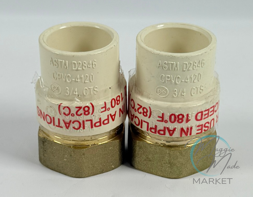New CPVC 4120 PVC 3/4” Female Brass Adapter Coupling Fitting ASTM D2846 Set of 2