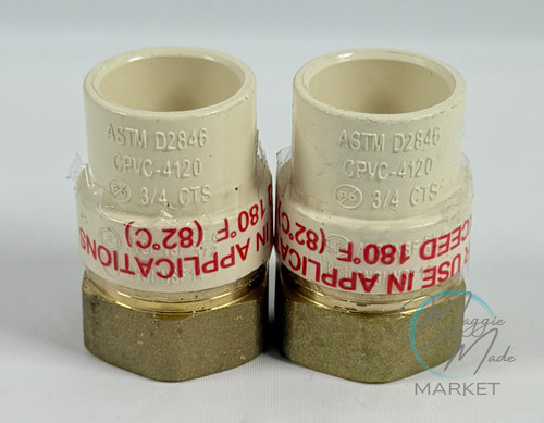 New CPVC 4120 PVC 3/4” Female Brass Adapter Coupling Fitting ASTM D2846 Set of 2