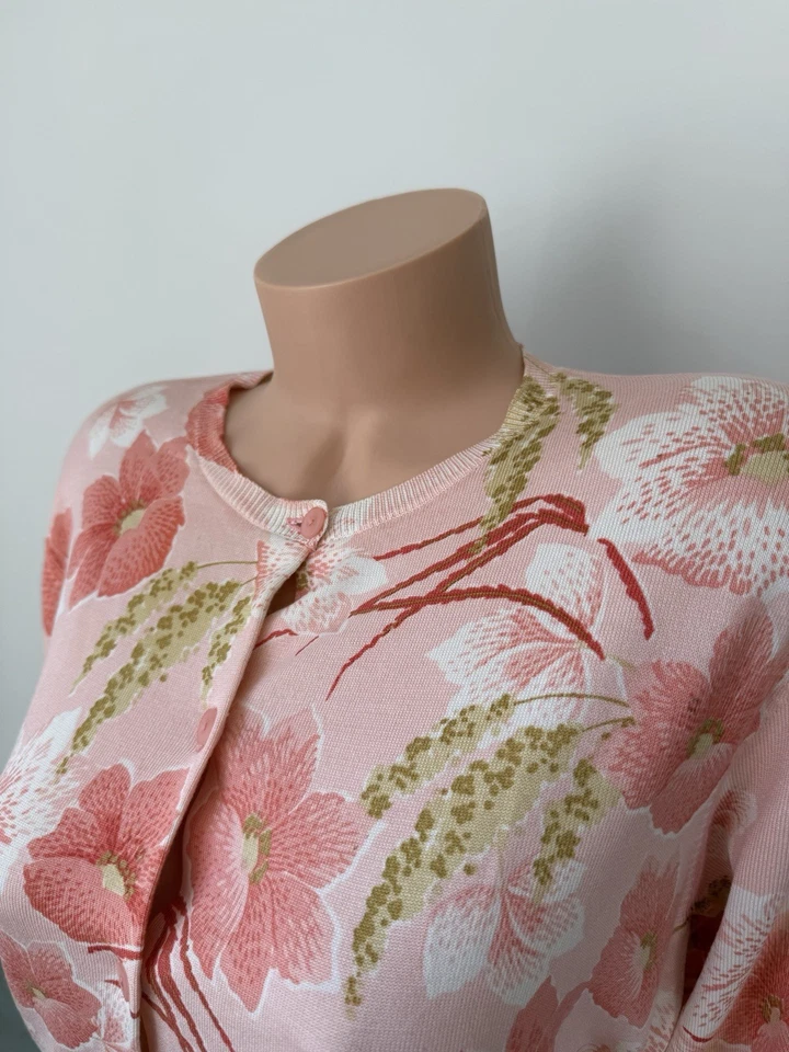PENDLETON Silk Blend Floral Cardigan L Sweater Mom Grandma Coral Coastal Cottage - Image 4 of 4