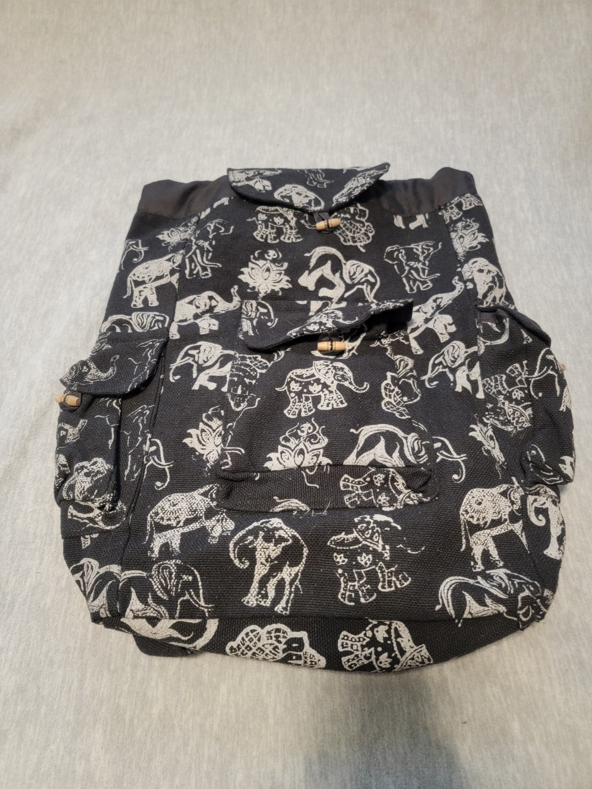 Eco-Friendly Boho Elephant Print Hemp Backpack Handmade in Nepal Unisex  