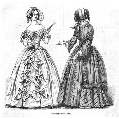 Damenmode für April - Antikdruck 1844