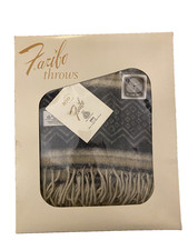 Faribo 100 Wool Fringed Robe Throw Mesa 50 x 60 Navy New with Tags New in Box