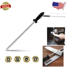 Pro 12" Carbon Steel Sharpening Steel Rod - Brush Chrome, Fine Grit