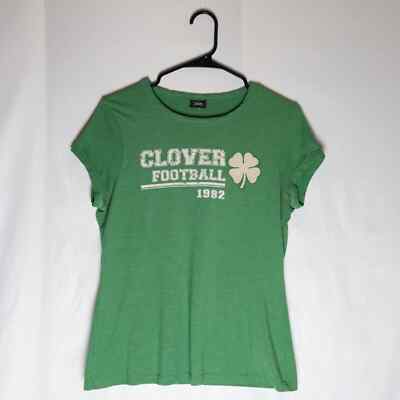 Vanity Clover Football Top Womens Green Lightweight Short Sleeve Shirt Y2K