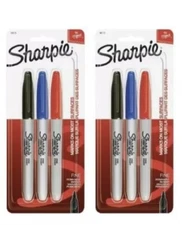 Lot Of 2 Packs Of Sharpie Permanent Marker Fine Point, 3 Ct Each, Blue Red Black