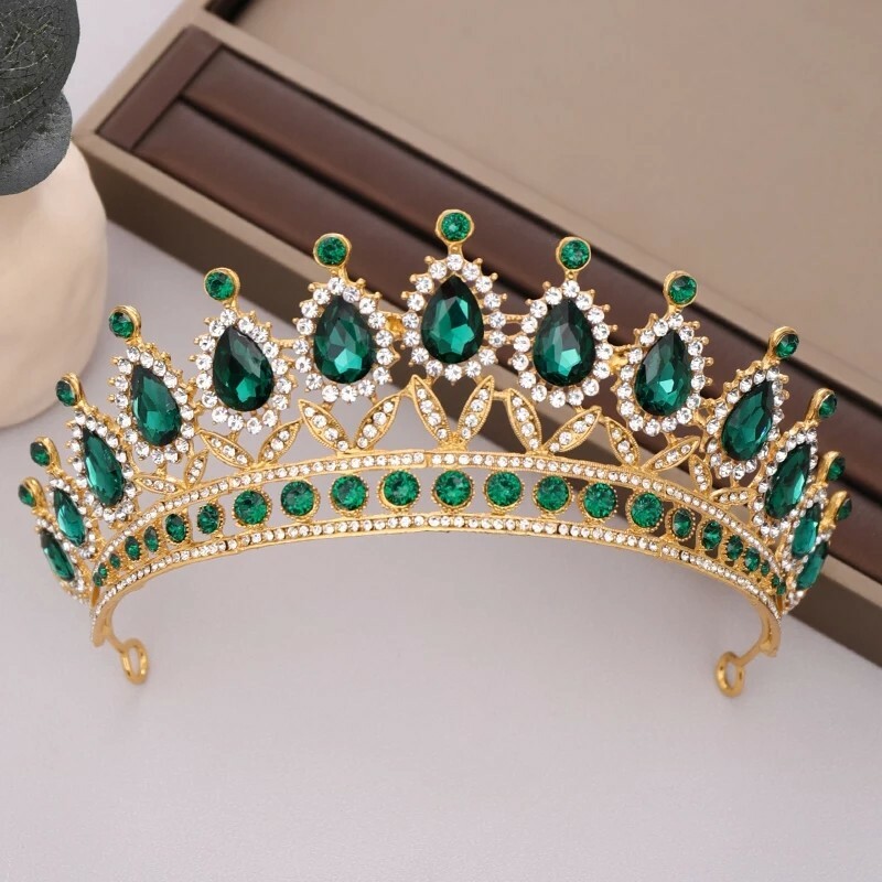 Emerald Crown Tiara Gold Green Gems Diamond Queen Princess  display picture 1