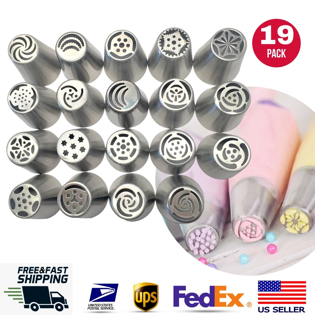 19X Russian Icing Flower Piping Tips Tulip Nozzles Cake Pastry