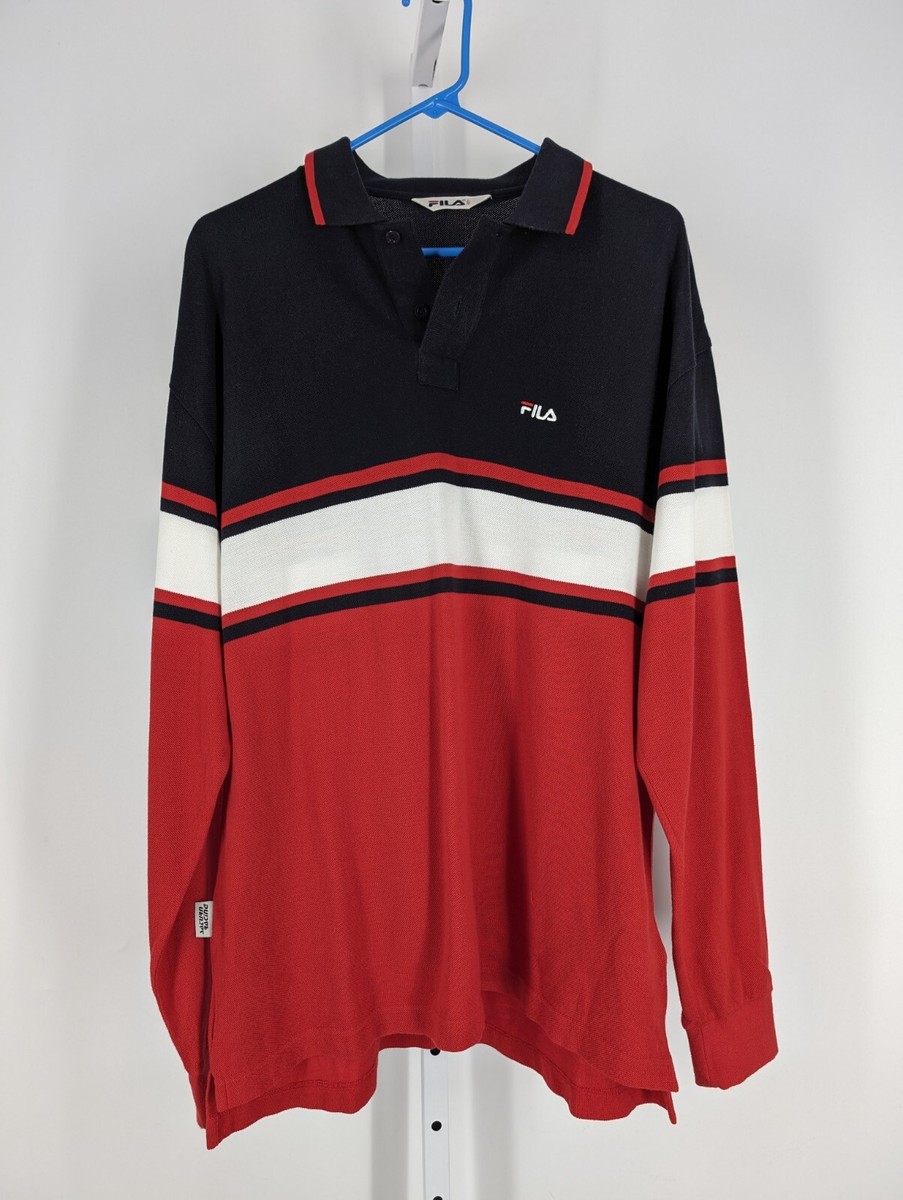 Fila Vintage 80s Red White Blue LS Polo Shirt NOS 44