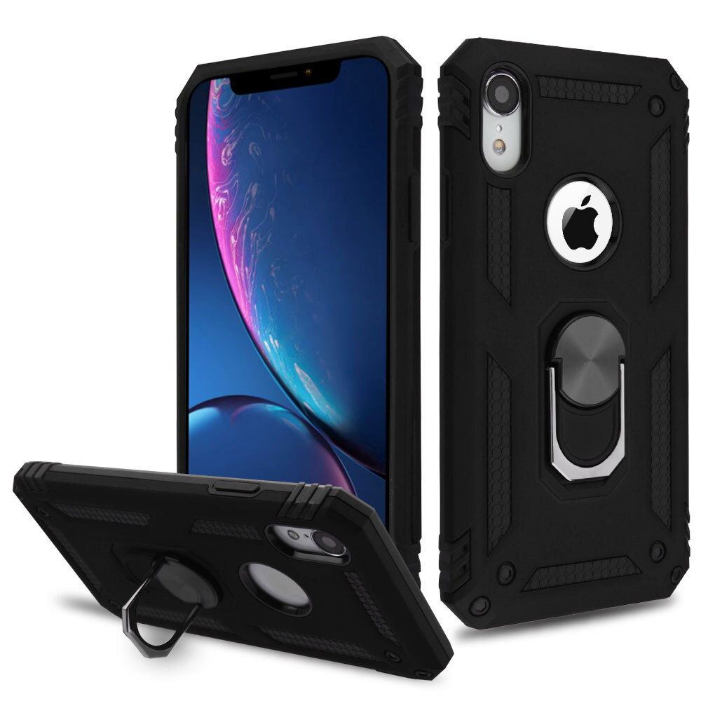 Armor Ring Finger Loop Hybrid Case for iPhone XR Black