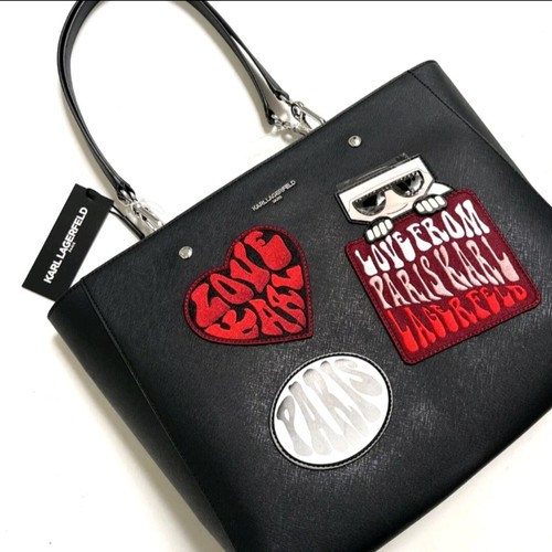 Karl Lagerfeld Love From Paris Patch Tote Bag Black Heart iconic purse large new - Picture 6 of 7