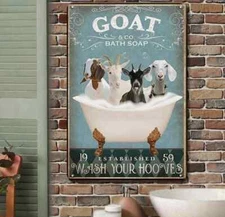 Retro Metal Tin Plaque | GOAT Bath Soap Wash Your Hooves | Goat Lovers Decor