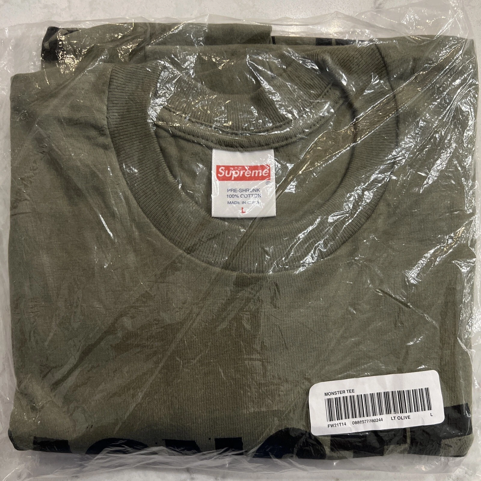 Tee shirt Supreme Monster taille grande olive légère FW21 neuf étiquettes scellées L