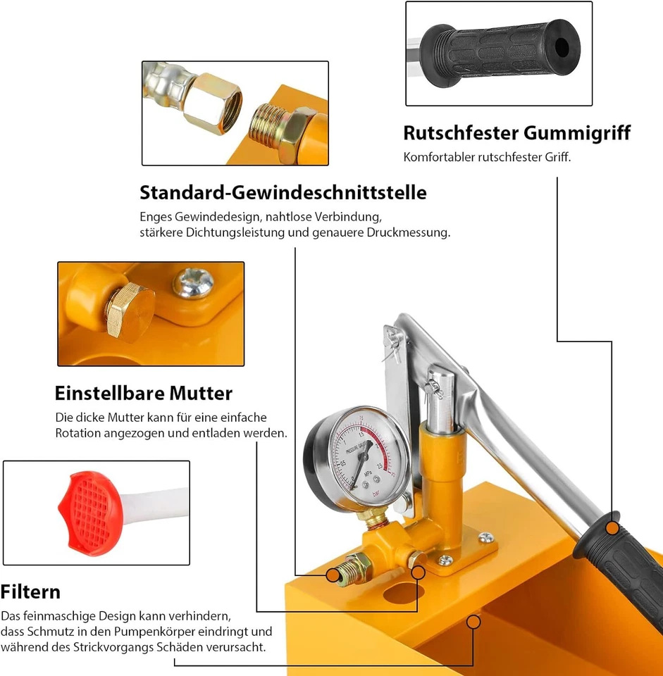 Befüllpumpe 25bar Handpumpe Prüfpumpe Testpumpe Heizung Wasserpumpe Abdrückpumpe - Bild 4 von 4