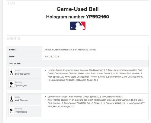 Alek Thomas Diamondbacks Juego Usado DOBLE Béisbol 23/06/2023 Giants Hit + RBI GO - Imagen 5 de 5