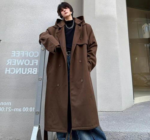 Men's Woolen Coat Medium and Long Section Large Size Windbreaker Men's Clothes Spring and autumn