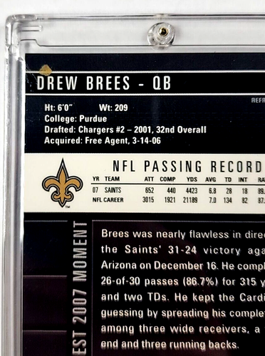 2008 Topps Finest Green Refractor #1 Drew Brees /299 New Orleans Saints Card - Picture 10 of 10