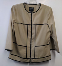 Doncaster Womens 8 Jacket Short Beige Hook Front Black Trim 3/4 Length Sleeves