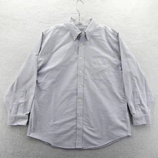 LL Bean Large Button Up Shirt Men White Blue Plaid 16.5-32 Trim Fit Slim Preppy