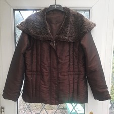 Lovely D. Jensen Ladies Padded Chocolate Brown Coat Faux Fur Trim. Size Large