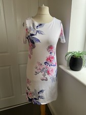Joules Riviera Fitted Stretch White blue floral Short Sleeve jersey dress 12