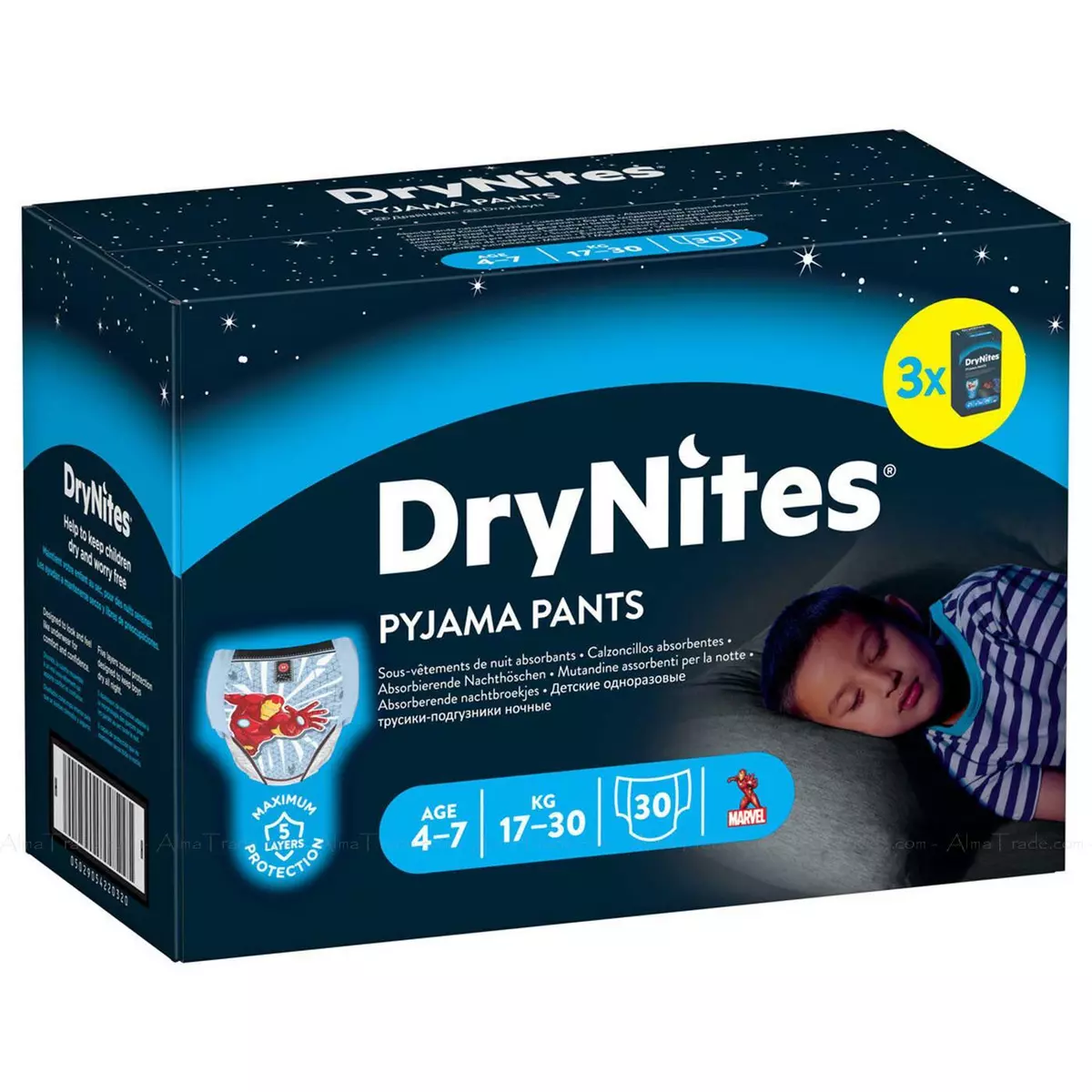 Huggies DryNites Dry Nights Pyjamas Marvel Boy Size4-7 Pack of 30