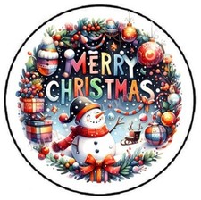 MERRY CHRISTMAS SNOWMAN WREATH ENVELOPE SEALS LABELS STICKERS PARTY FAVORS
