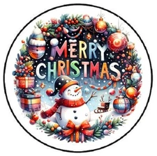 MERRY CHRISTMAS SNOWMAN WREATH ENVELOPE SEALS LABELS STICKERS PARTY FAVORS