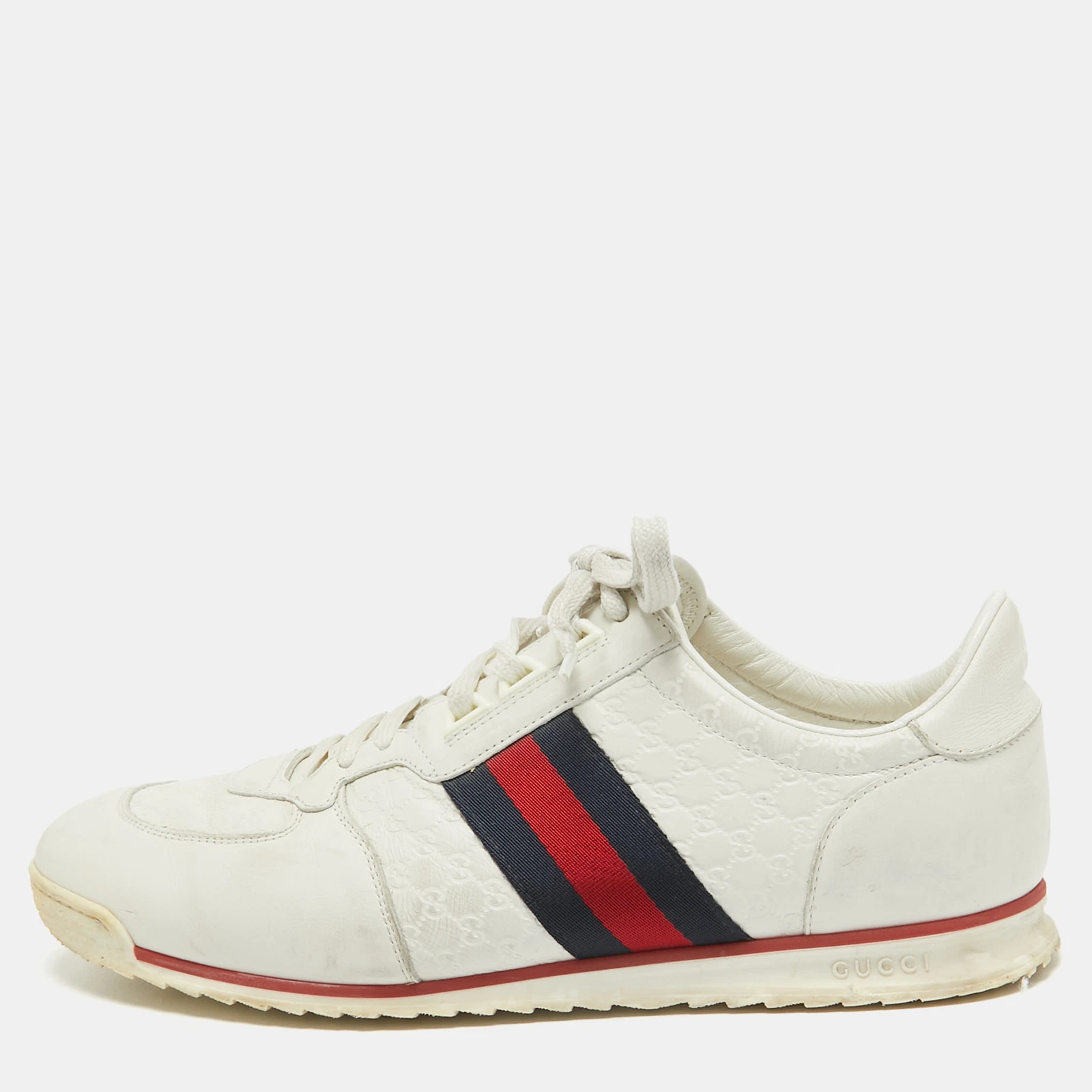 Baskets basses Gucci blanc Guccissima cuir détail toile pointure 43