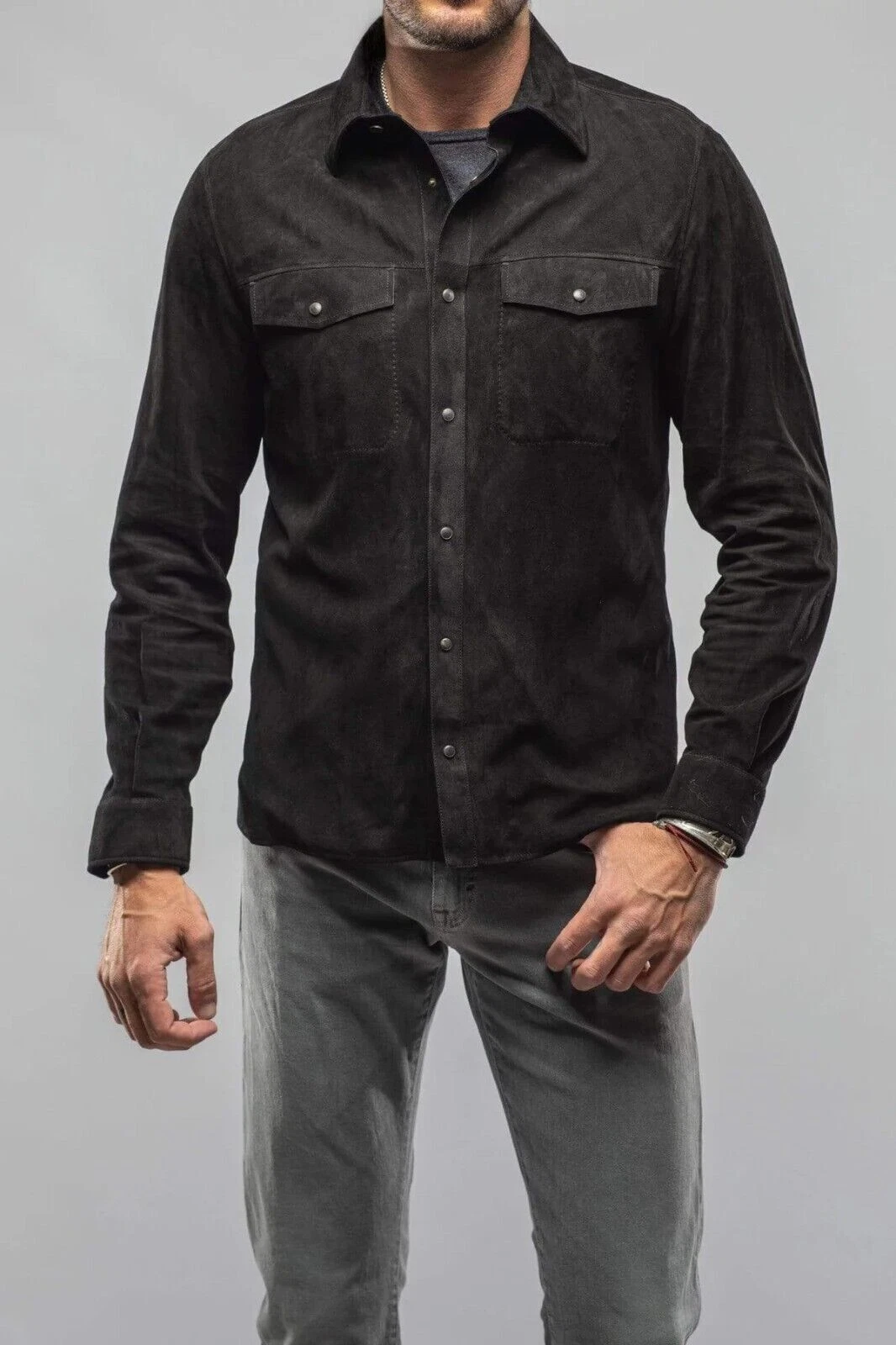 Black Leather Shirt Jacket For Mens Pure Suede Custom All Size S M L XXL 3XL 4XL