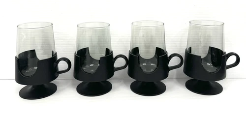 Set of 4 Glas-Snap by Corning VTG Glass & Plastic Hot Cold Mugs 5.5"