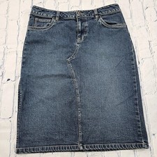 Vintage Old Navy Blue Jeans Denim Skirt Cotton Stretch Side Slit Y2K WOMENS SZ 6
