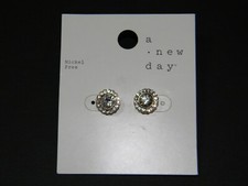 A New Day Nickel Free Clear Round Stone Halo Earring Studs 3/8" Party Wedding