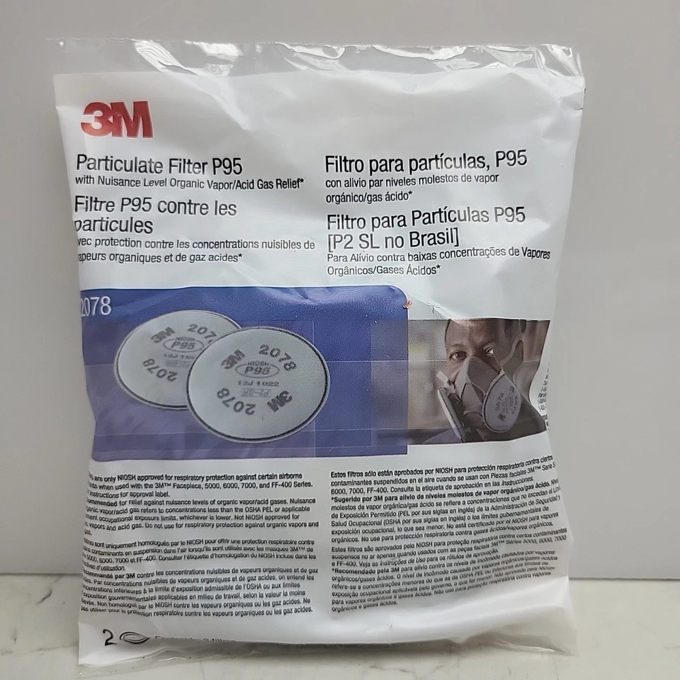 5-2 Pk 3M 2078 P95 Particulate Filter Nuisance Level Organic Vapor/Acid Gas READ - Image 3 of 4