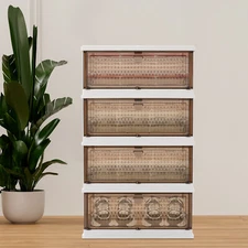 Plastic Folding Storage Bins 4 Tier Stackable Storage Drawer with Magnetic Door