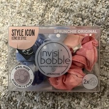 Sprunchie Original 2 Pieces InvisiBobble Spiral Hair Ring Blue Dot and Coral