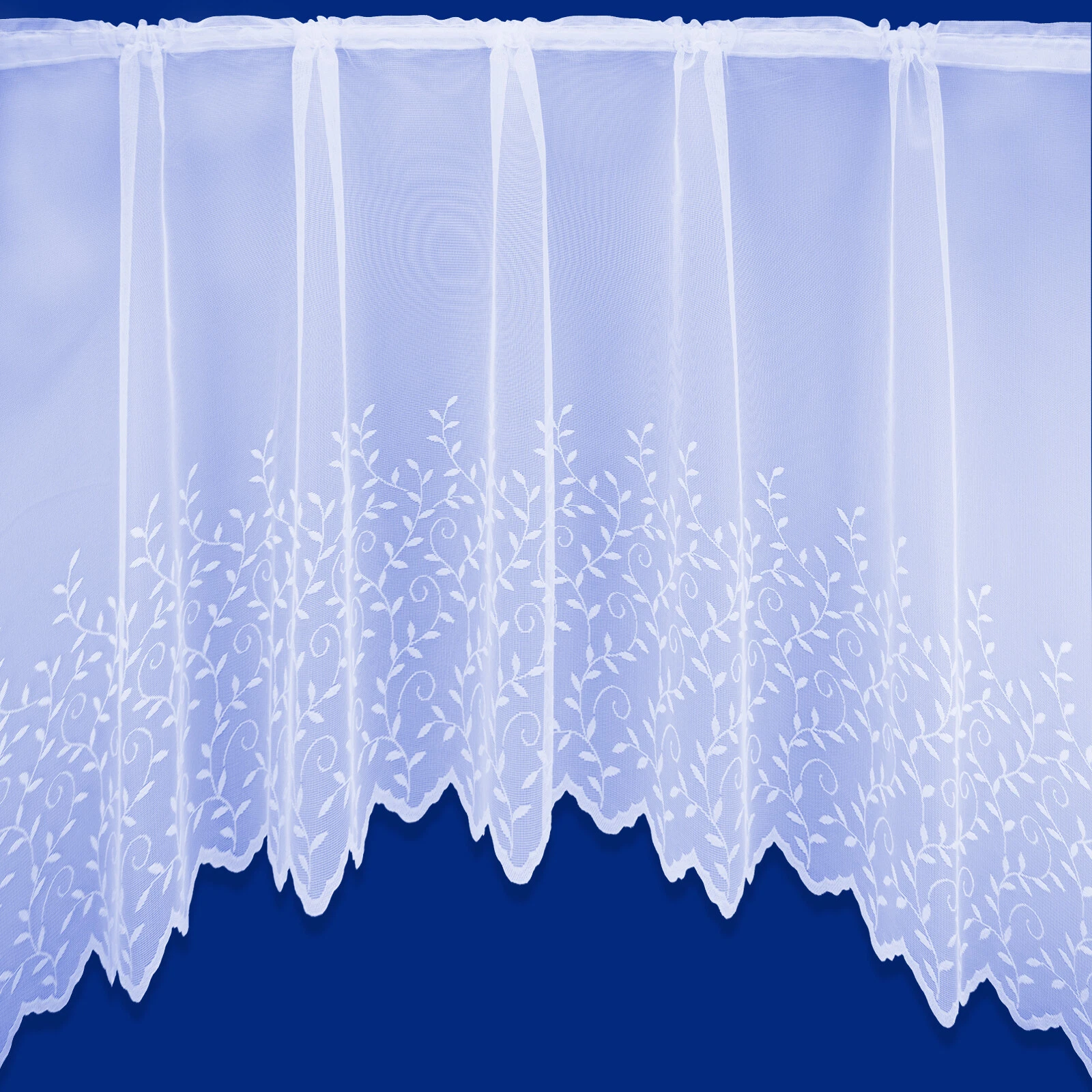 CLEARANCE Alexia Jardiniere Arched Leaf Pattern Net Curtain White-Free Postage