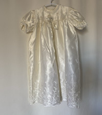 Madonna Haddad Christening Dress 6m 12m Satin Embroidered Floral Aline