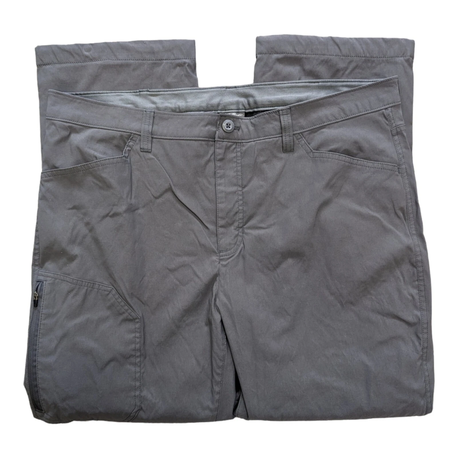 Eddie Bauer Mens 40x30 Grey Fleece Lined Tech Pant Nylon Stretch Softshell Pants