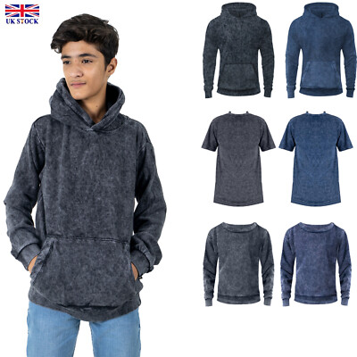 Kids Bleach-Effect Acid Wash Full Sleeves T-Shirt Hoodie Bottom Sweatshirt  Pants UK