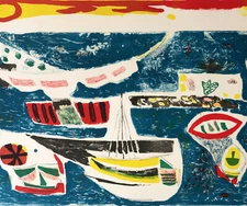  Enrico PAULUCCI "Barche in porto" , 1971 litografia originale firmata