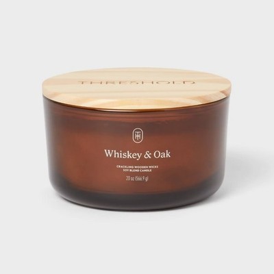 3-Wick Amber Glass Wooden Wick Whiskey and Oak Jar Candle 20 oz