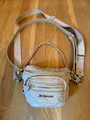MZ WALLACE Small Beige Crosby Quilted Nylon Convertible Sling Handbag