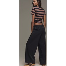 Maeve Anthropologie Navy Blue Wide Leg Pleated Rayon Pants Large OB949666
