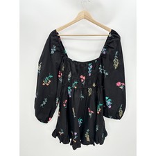 ASOS Design Women Black Floral Embroidered Long Sleeve Mini Dress Size 4 Peasant