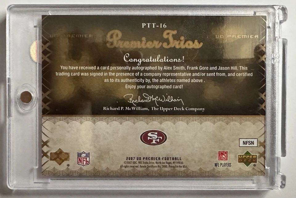 Upper Deck Premier Trios 2007 - Alex Smith Frank Gore Jason Hill autos dorado/20 Foto 2 de 2